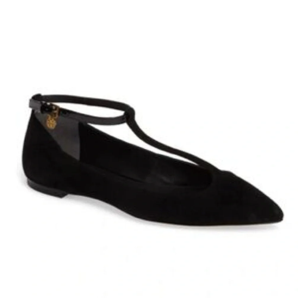 Tory Burch Ashton T-Strap Flat Sz7 1/2 Black